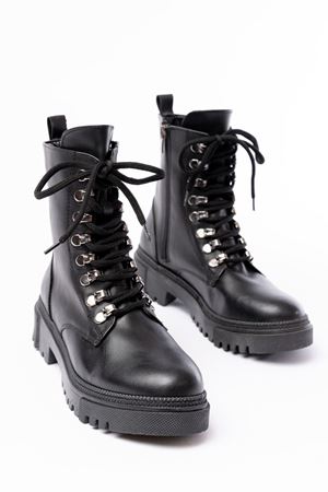 812-2121 Черные женские ботинки на шнуровке и молнии