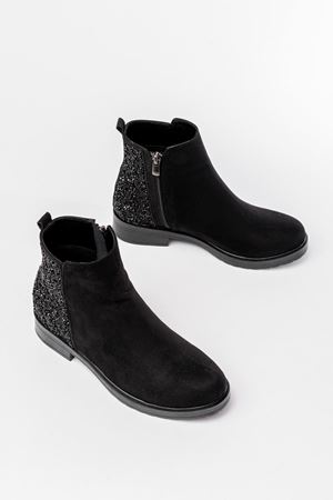 165-212 Siyah Süet Taş Aksesuarlı Fermuarlı Günlük Kadın Bot