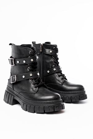 842-03 Siyah Bağcıklı Kalın Tabanlı Bağcıklı Fermuarlı Günlük Kadın Bot