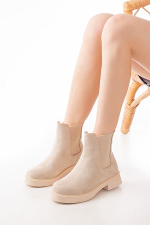 02-2137 Bej Süet Lastikli Günlük Kadın Bot 