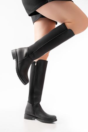 165-305 Siyah Arka Streç Fermuarlı Günlük Kadın Çizme 