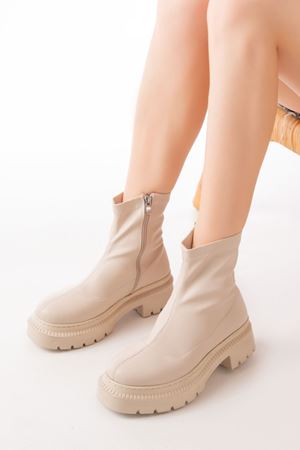 236-2011 Bej Streç Fermuarlı Günlük Kadın Bot