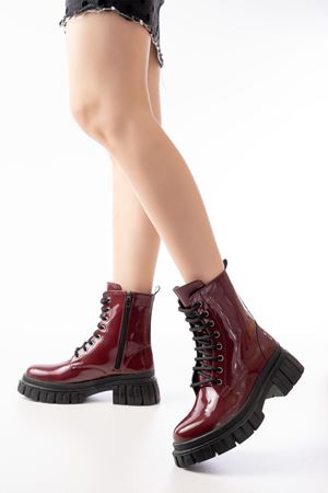 842-356 Bordo Rugan Bağcıklı Fermuarlı Günlük Kadın Bot