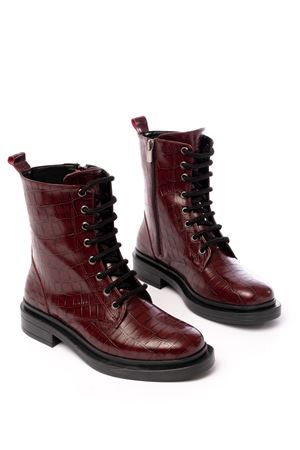 2024-2289 Bordo Kroko Bağcıklı Fermuarlı Günlük Kadın Bot