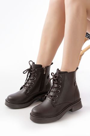 02-2003 Kahve Galata Bağcıklı Fermuarlı Günlük Kadın Bot 