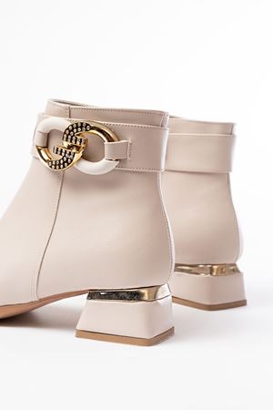 RM-504 Bej Toka Aksesuarlı Topuklu Fermuarlı Günlük Kadın Bot 