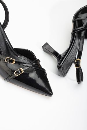 ST-005 Siyah Rugan Günlük 7 cm Topuklu Bayan Ayakkabı