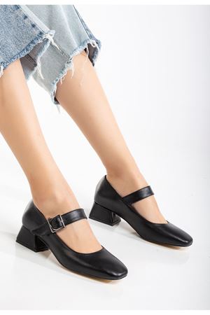 ST-006 Siyah Günlük 4 cm Topuklu Bayan Ayakkabı