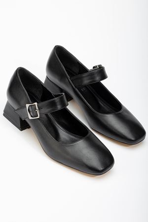ST-006 Siyah Günlük 4 cm Topuklu Bayan Ayakkabı