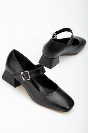 ST-006 Siyah Günlük 4 cm Topuklu Bayan Ayakkabı