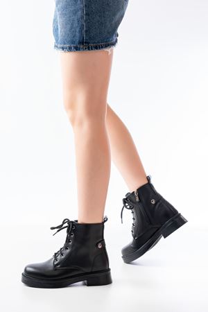 02-2003 Черные женские сапоги на шнуровке на молнии