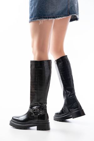 236-3021 Black Croco Zipper Casual Women's Boots
