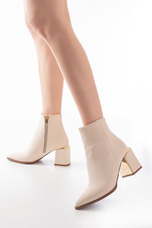 DNZ-410 Bej Fermuarlı Topuklu Kadın Günlük Bot 