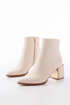 DNZ-410 Bej Fermuarlı Topuklu Kadın Günlük Bot 