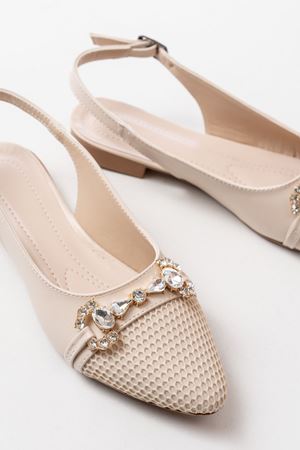 İNF-120 Ten Günlük Fileli Taş Aksesuarlı Kadın Babet