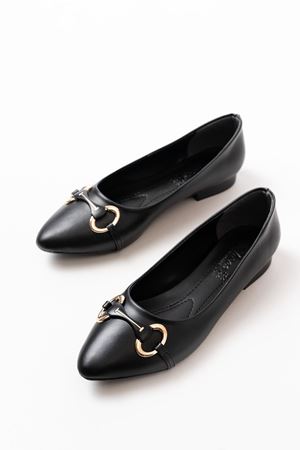 İNF-129 Siyah Günlük Taş Aksesuarlı Babet