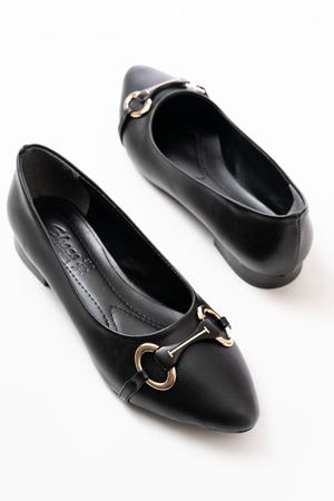 İNF-129 Siyah Günlük Taş Aksesuarlı Babet