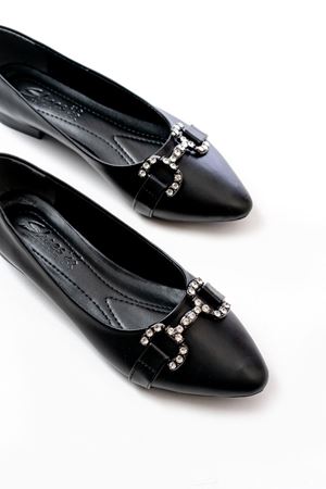 İNF-133 Siyah Taşlı Tokalı Günlük Kadın Babet