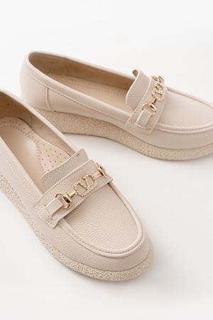 İNF-150-01 Bej Taş Aksesuarlı Günlük Kadın Ayakkabı