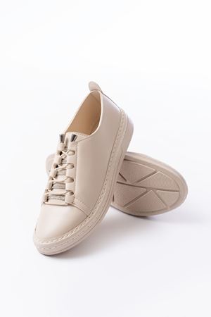 MK-9026 Bej Bağcıklı  Taş Aksesuarlı Günlük Spor Ayakkabı 