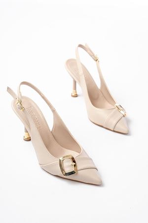 İNF-1151 Bej Günlük Arkası Açık Topuklu Bayan Ayakkabı 