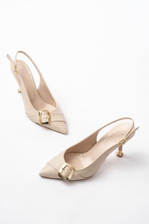 İNF-1151 Bej Günlük Arkası Açık Topuklu Bayan Ayakkabı 