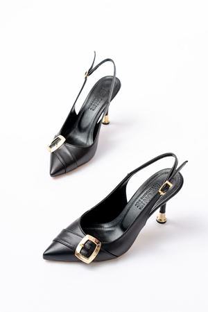 İNF-1151 Siyah Günlük Arkası Açık Topuklu Bayan Ayakkabı