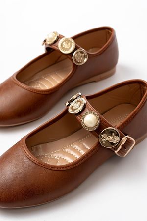 İNF-6363  Taba Baret Tokalı Günlük Bayan Ayakkabı 