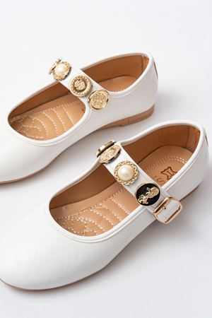 İNF-6363 Beyaz Baret Tokalı Günlük Bayan Ayakkabı 