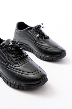 K-504 Siyah Bağcıklı Desenli Günlük Spor Ayakkabı 