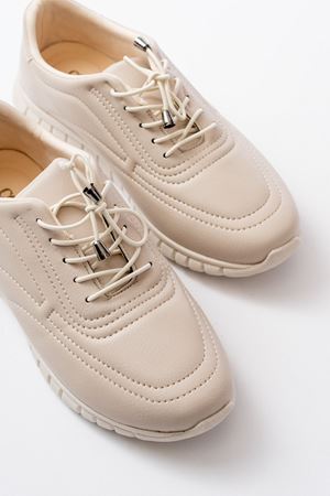 K-504 Bej Bağcıklı Desenli Günlük Spor Ayakkabı 