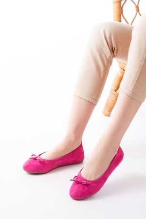 6101 Fuşya Süet Fiyonklu Günlük Kadın Babet