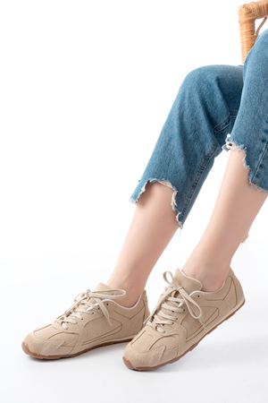 RS-01 Bej Süet İnce Taban Günlük Spor Ayakkabı 
