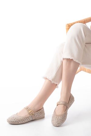 DM-6020 Bej Troklu Baret Tokalı Günlük Kadın Babet 