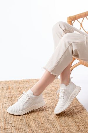 DM-501 Beyaz Bağcıklı Failon Taban Günlük Spor Ayakkabı 