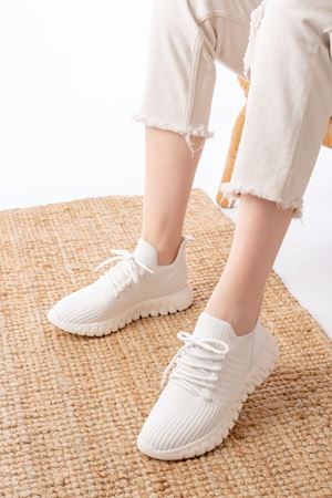 DM-501 Beyaz Bağcıklı Failon Taban Günlük Spor Ayakkabı 