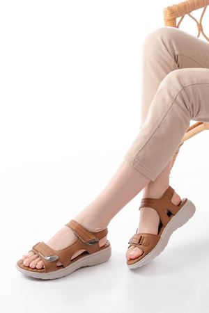DM-363 Tan Hard Hat Velcro Stitched Casual Women's Sandals
