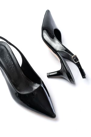 ST-1152 Siyah Rugan Günlük 7 cm Topuklu Kadın Ayakkabı 