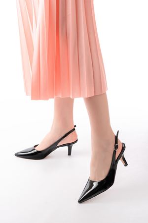 ST-1152 Siyah Rugan Günlük 7 cm Topuklu Kadın Ayakkabı 