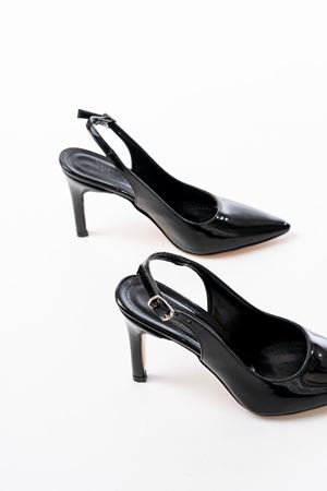 ST-1153 Siyah Rugan Günlük Arkası Açık 9 cm Topuklu Kadın Ayakkabı