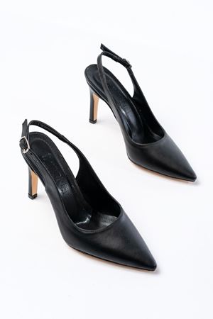 ST-1153 Siyah Günlük Arkası Açık 9 cm Topuklu Kadın Ayakkabı 