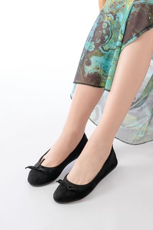 6101 Siyah Süet Fiyonklu Günlük Kadın Babet