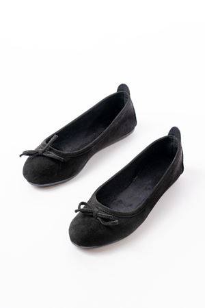 6101 Siyah Süet Fiyonklu Günlük Kadın Babet