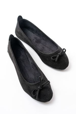 6101 Siyah Süet Fiyonklu Günlük Kadın Babet