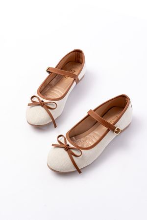 6321 Bej Keten Günlük Baret Tokalı Bayan Babet