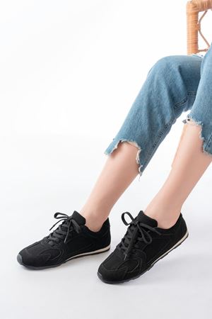 RS-01 Siyah Süet İnce Taban Günlük Spor Ayakkabı 