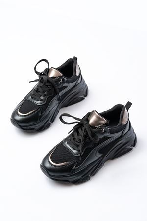 SP-149 Siyah Platin Bağcıklı Fileli Günlük Spor Ayakkabı 