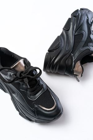 SP-149 Siyah Platin Bağcıklı Fileli Günlük Spor Ayakkabı 