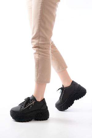 SP-156 Siyah Bağcıklı Fermuarlı Yüksek Taban Günlük Spor Ayakkabı 