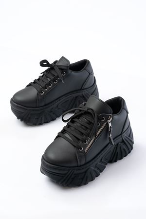 SP-156 Siyah Bağcıklı Fermuarlı Yüksek Taban Günlük Spor Ayakkabı 